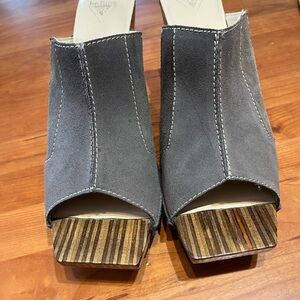 Gray Suede Mules with Contrast Stitching